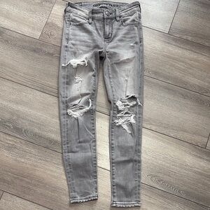 American Eagle Outfitters Gray Skinny Jeans with Ripped Knees